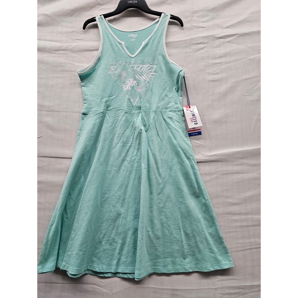 Limited Too Girls Sleeveless Graphic Dress Blue Cotton Casual Size Large 12/14